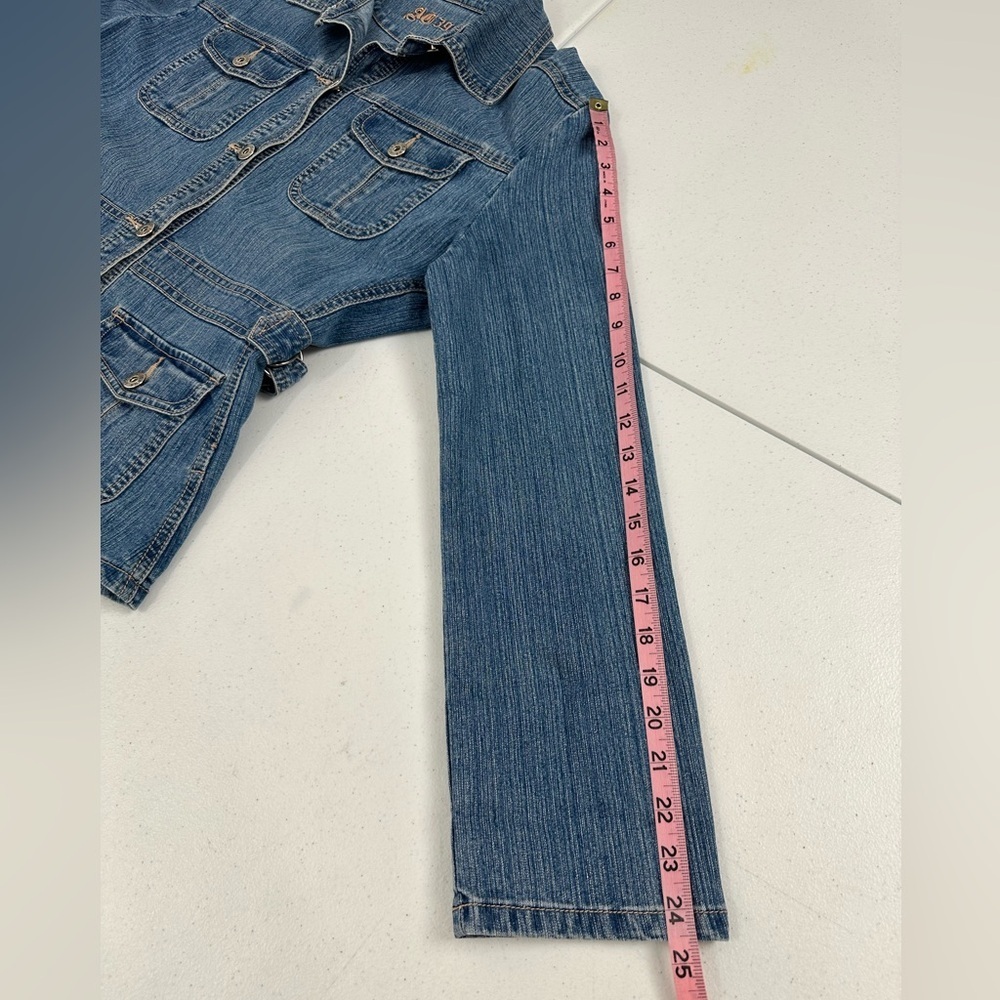 AC3998 Women's Y2K Collared Long Sleeve Denim Jean Jacket Large - Picture 8 of 12